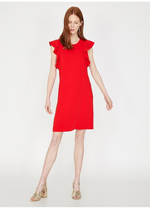 Koton Kolları Fırfırlı Kırmızı Elbise 1