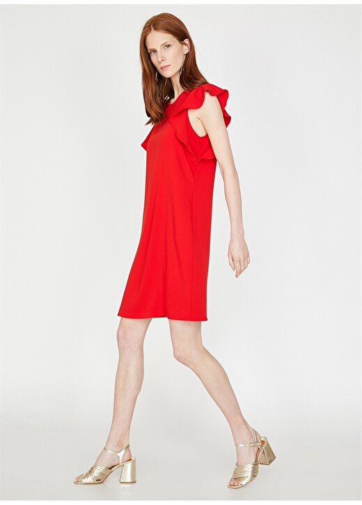 Koton Kolları Fırfırlı Kırmızı Elbise 2