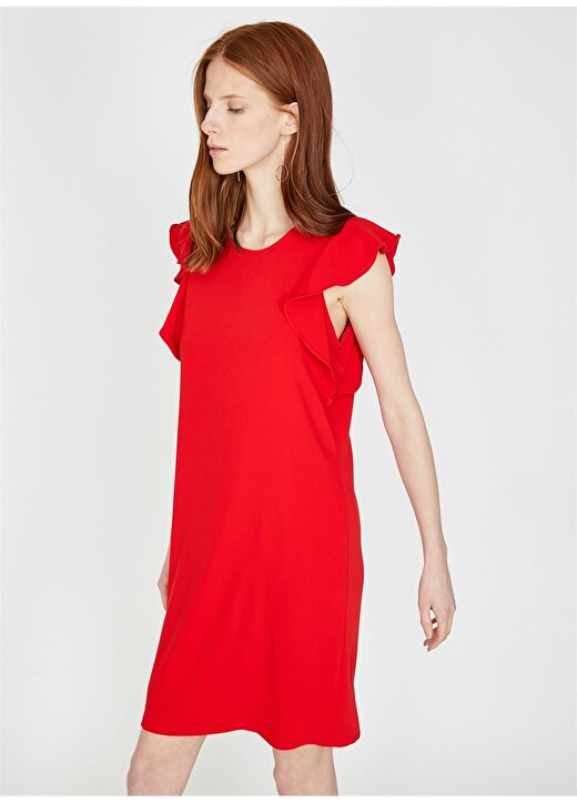 Koton Kolları Fırfırlı Kırmızı Elbise 3