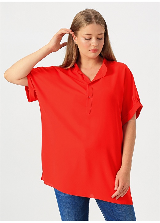Selen Kırmızı Yarım Kollu Bluz 1