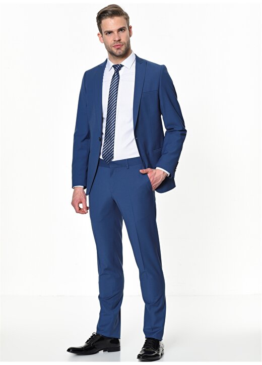 Beymen Business Normal Bel Slim Fit Saks Erkek Takım Elbise 4B3019100076 3