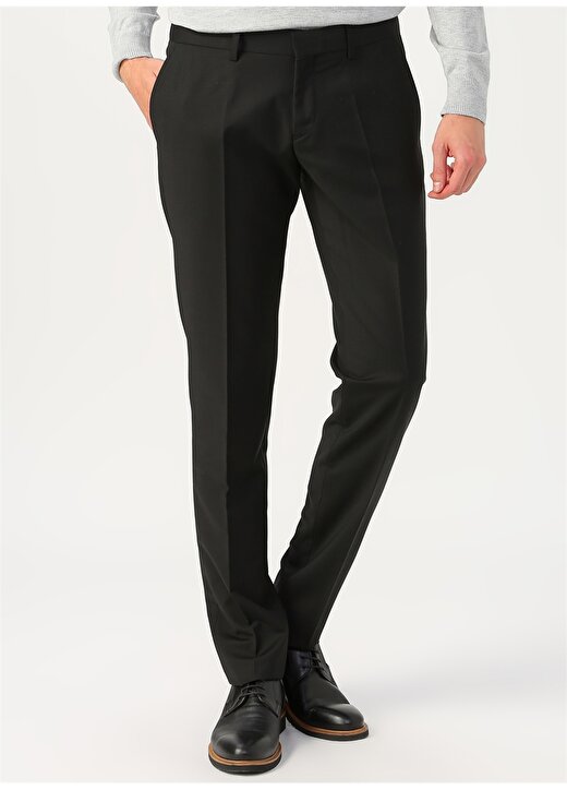 Fabrika Normal Bel Slim Fit Düz Siyah Erkek Klasik Pantolon - KİMYA18/899 2