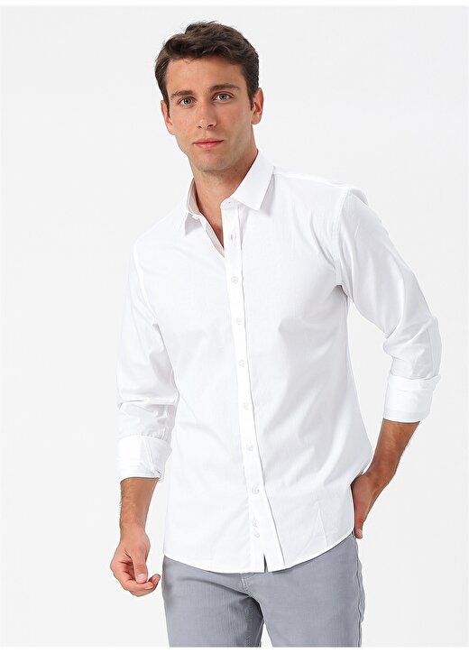 Network Beyaz Slim Fit Gömlek 1