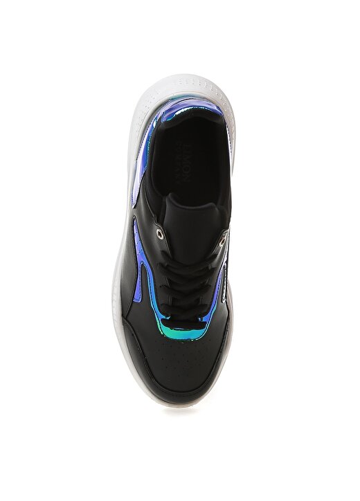 Limon Kalın Taban Bağcıklı Renk Detaylı Deri Siyah Kadın Sneaker 4