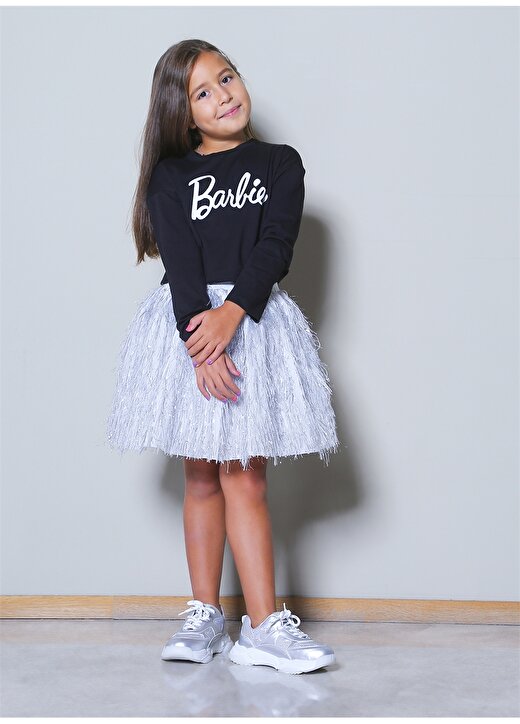 Barbie Taşlı Siyah Kız Çocuk T-Shirt 1