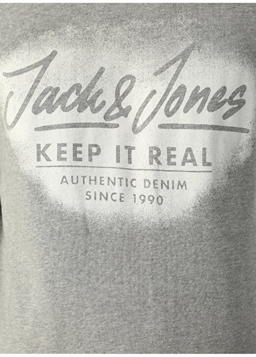 Jack & Jones Sprayed O Yaka Baskılı Erkek Açık Gri Sweatshirt 4