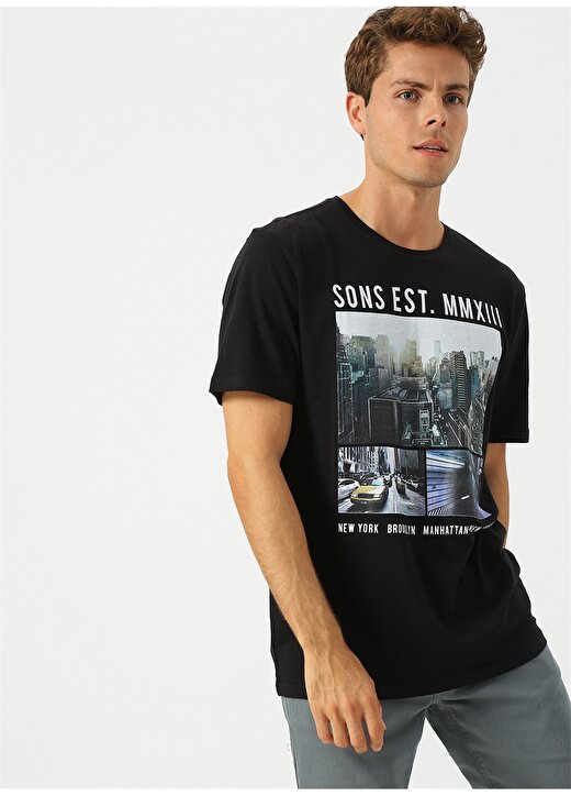 Only & Sons Siyah Baskılı T-Shirt 2