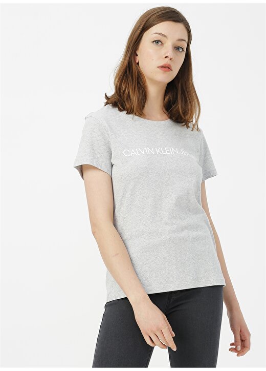 Calvin Klein Jeans Açık Gri Kadın T-Shirt CORE INSTITUTIONAL LOGO SLIM FIT TE 3
