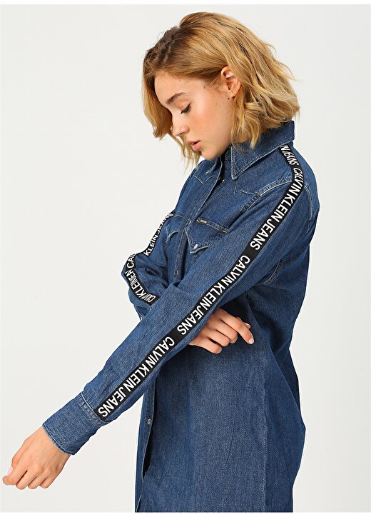 Calvin Klein Jeans Açık Mavi Kadın Elbise FOUNDATION WESTERN DRESS 3