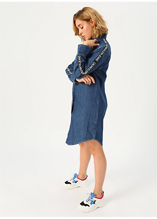 Calvin Klein Jeans Açık Mavi Kadın Elbise FOUNDATION WESTERN DRESS 4