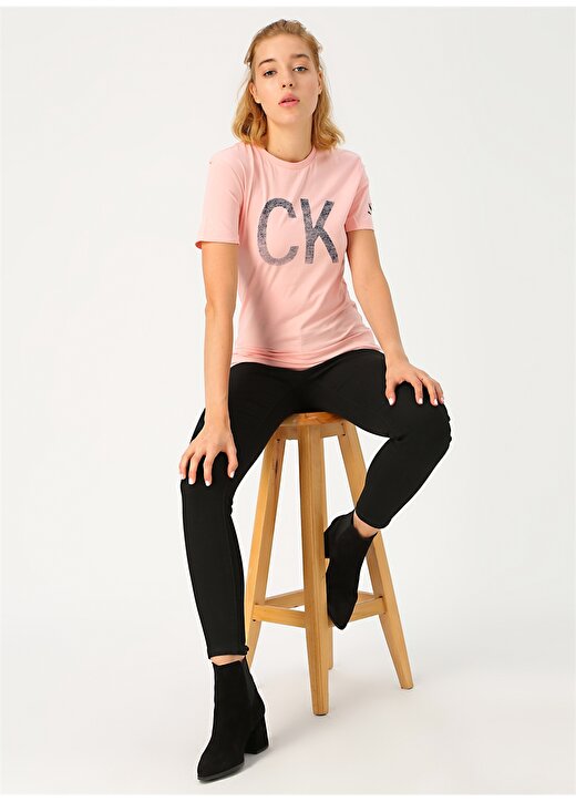 Calvin Klein Jeans Pembe Kadın T-Shirt REVERSED CK LOGO MODERN SLIM TEE 3