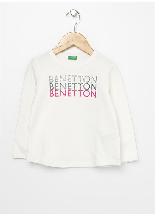 Benetton Krem Baskılı Sweatshirt 1