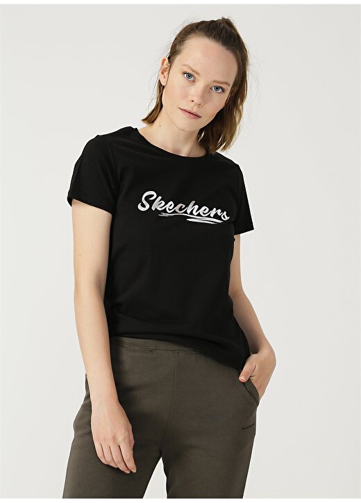 Skechers W Foil T-Shirt Siyah Kadın T-Shirt 4