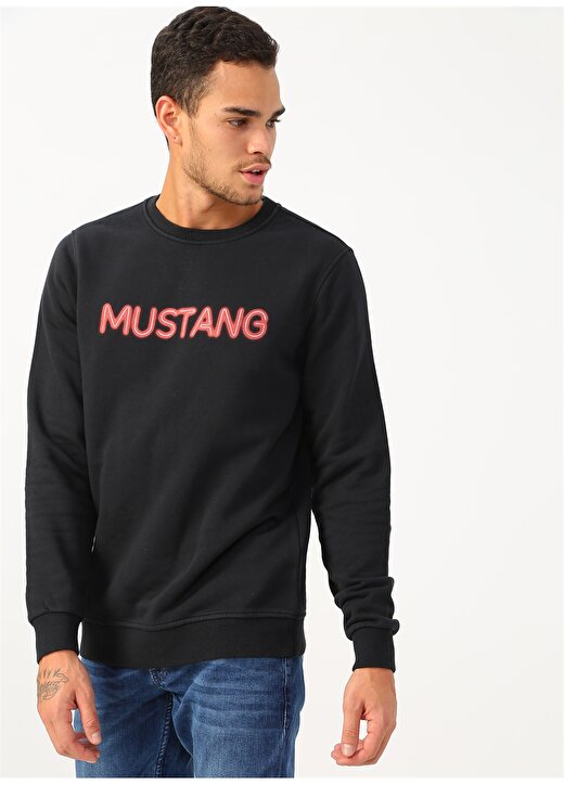 Mustang Baskılı Siyah Sweatshirt 3