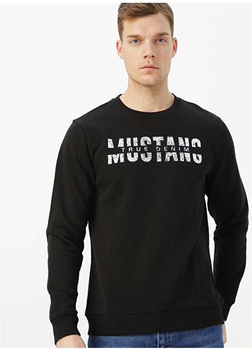 Mustang Baskılı Siyah Sweatshirt 3