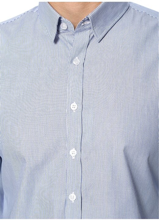 George Hogg Modern Fit Pamuklu Lacivert Beyaz Çizgili Gömlek 4
