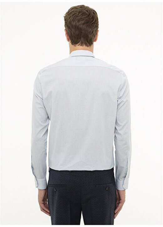 Pierre Cardin Alttan Biritli Yaka Uzun Kol Pamuklu Desenli Slim Fit Brama Beyaz Erkek Gömlek 3