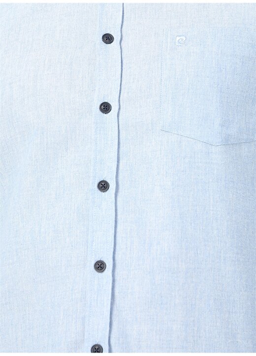 Pierre Cardin Düğmeli Yaka Tek Cepli Armürlü Regular Fit Mavi Erkek Gömlek 4