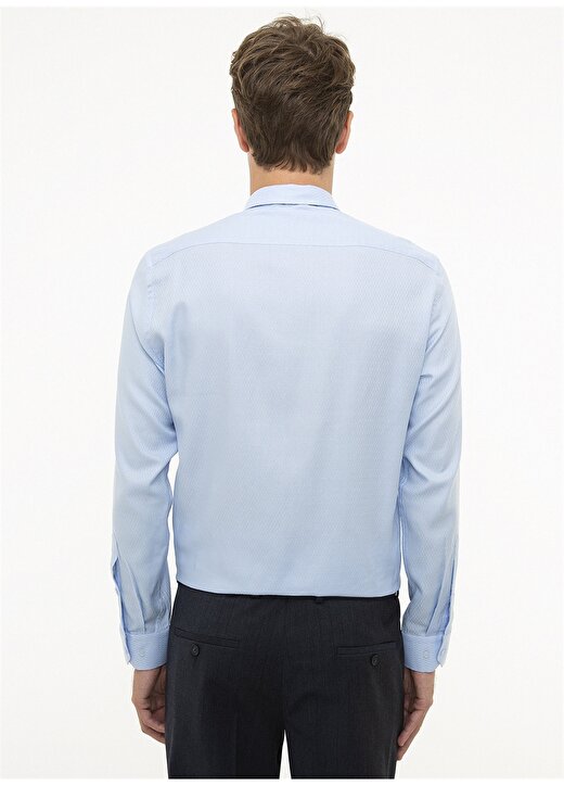 Pierre Cardin Alttan Biritli Yaka Uzun Kol Armürlü Pamuklu Slim Açık Mavi Erkek Gömlek 3