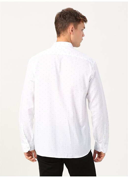 Pierre Cardin Düğmeli Yaka Uzun Kol Pamuklu Desenli Slim Fit Beyaz Erkek Gömlek 4