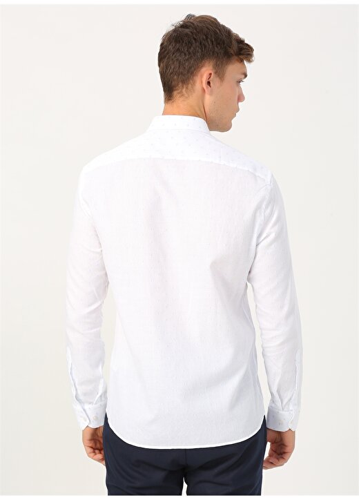 Pierre Cardin Düğmeli Yaka Uzun Kol Pamuklu Slim Fit Beyaz Erkek Gömlek 4