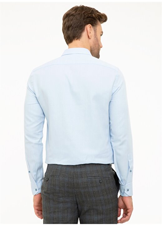 Pierre Cardin Düğmeli Yaka Uzun Kol Pamuklu Slim Fit Açık Mavi Erkek Gömlek 3