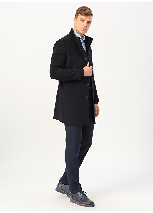 Pierre Cardin Düğmeli Yaka Uzun Kollu Lacivert Erkek Palto 2