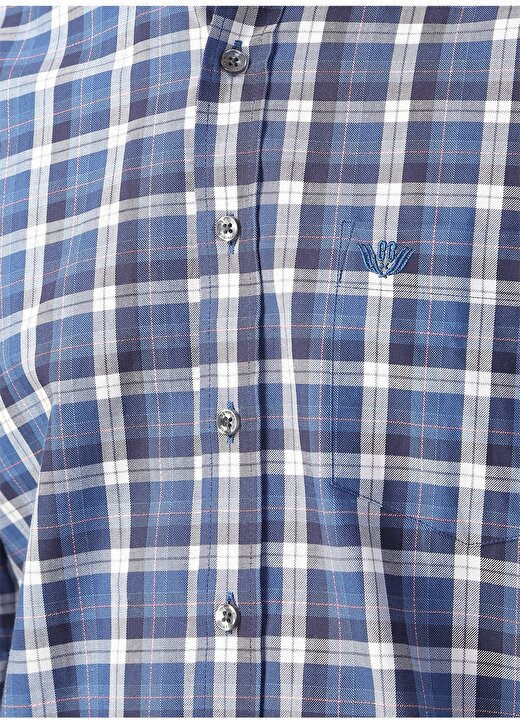 Priv Beymen Klasik Yaka Uzun Kollu Ekoseli Mavi Erkek Business Gömlek 4
