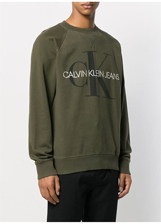 Calvin Klein Jeans Erkek Haki Sweatshirt J30J313222 WASHED REG MONOGRAM CN 2
