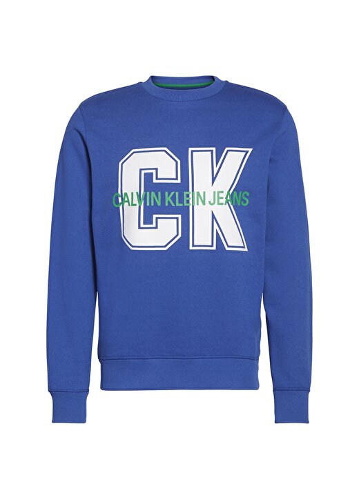 Calvin Klein Jeans Erkek Mavi Sweatshirt J30J313217 CK LARGE PRINT REG CREW 1
