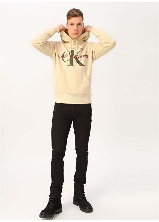 Calvin Klein Jeans Erkek Krem Sweatshirt J30J313219 WASHED REG MONOGRAM HOOD 2