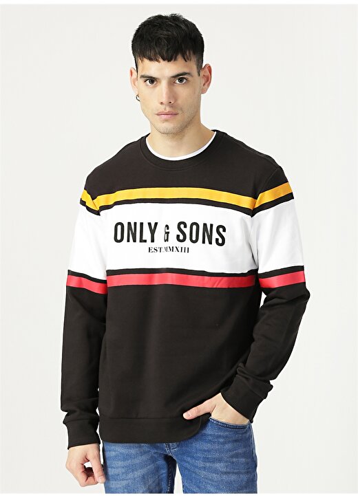 Only & Sons Siyah Baskılı Sweatshirt 1
