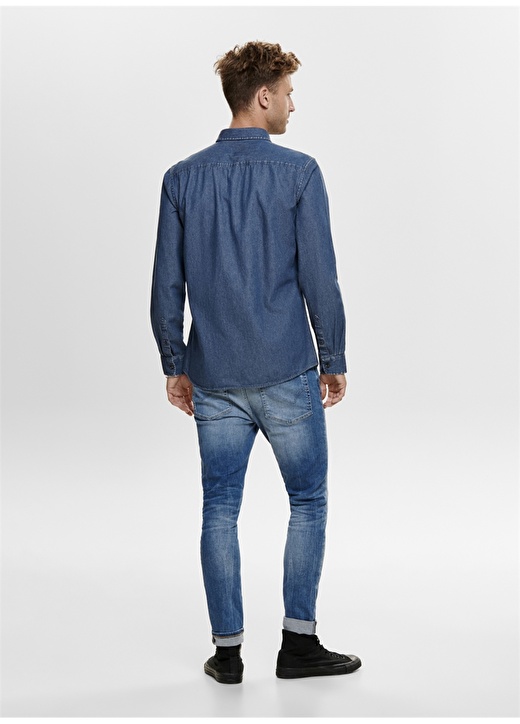 Only & Sons Koyu Mavi Denim Gömlek 4