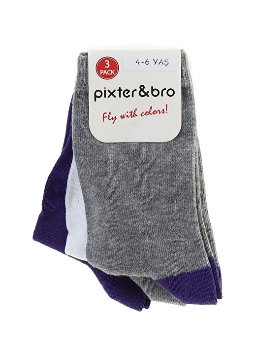 Pixter&Bro Çok Renkli Kız Çocuk Soket Çorap Violet Üçlü Soket 1