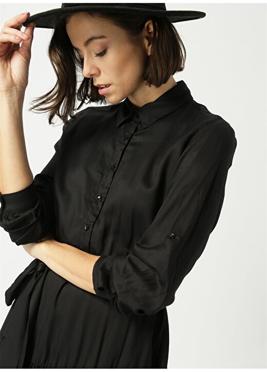 Network Gömlek Yaka Uzun Kollu Kuşaklı Siyah Kadın Elbise 3