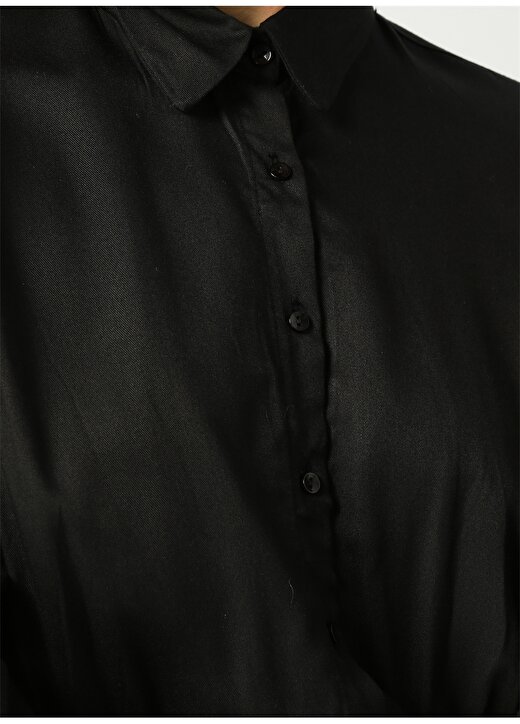 Network Gömlek Yaka Uzun Kollu Kuşaklı Siyah Kadın Elbise 4