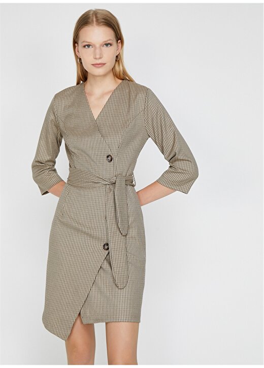 Koton Düğme Detaylı Vizon Elbise 2