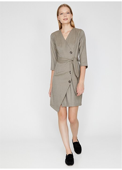 Koton Düğme Detaylı Vizon Elbise 3