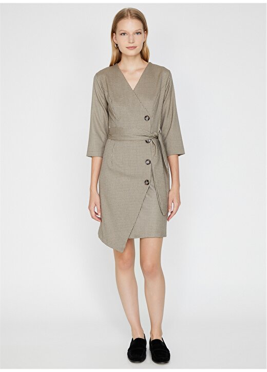 Koton Düğme Detaylı Vizon Elbise 4