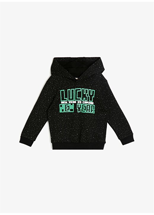 Koton Kapüşonlu Baskılı Siyah Sweatshirt 1