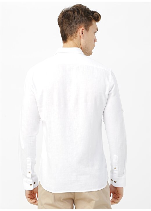 Fabrika Beyaz Erkek Keten Karışımlı Gömlek PONT 4
