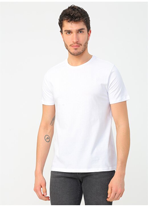 Limon Bisiklet Yaka Düz Beyaz Erkek T-Shirt FAME 3