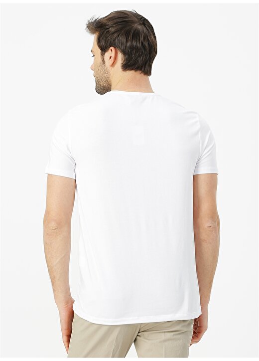 Fabrika V Yaka Basic Düz Beyaz Erkek T-Shirt - BASIC V 4