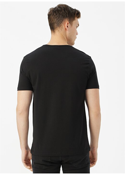 Fabrika V Yaka Basic Düz Siyah Erkek T-Shirt - BASIC V 4