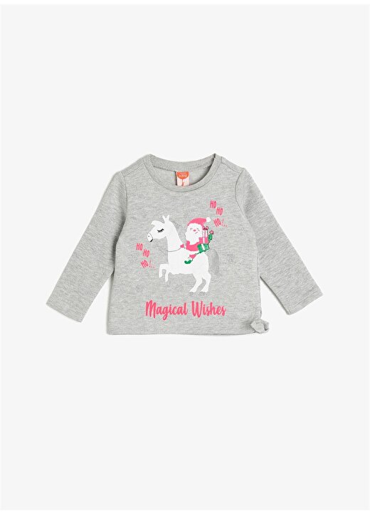 Koton 0KMG19398ZK Magical Wishes Yazılı Gri Kız Bebek Sweatshirt 1