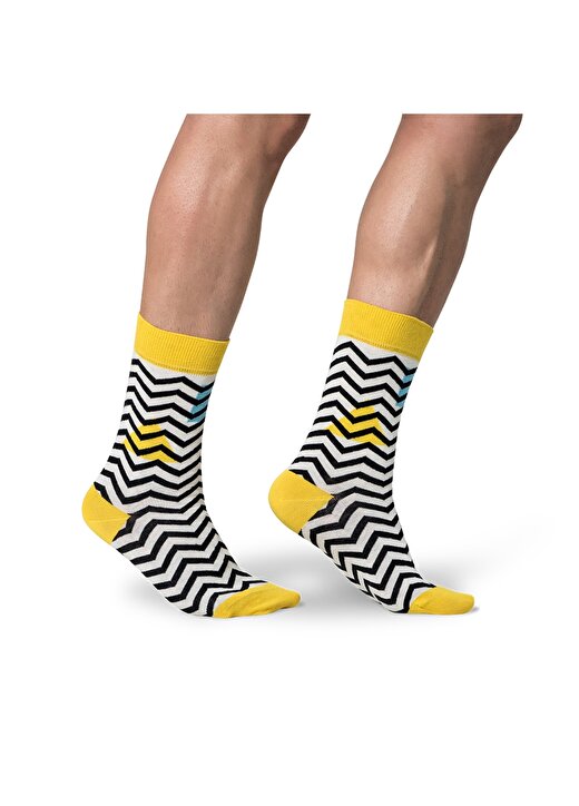 ONE TWO Zikzak Çizgili Renkli Soket Çorap 3
