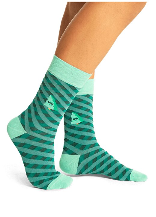 ONE TWO Socks Çam Ağacı Desenli Yeşil Erkek Çorap 2