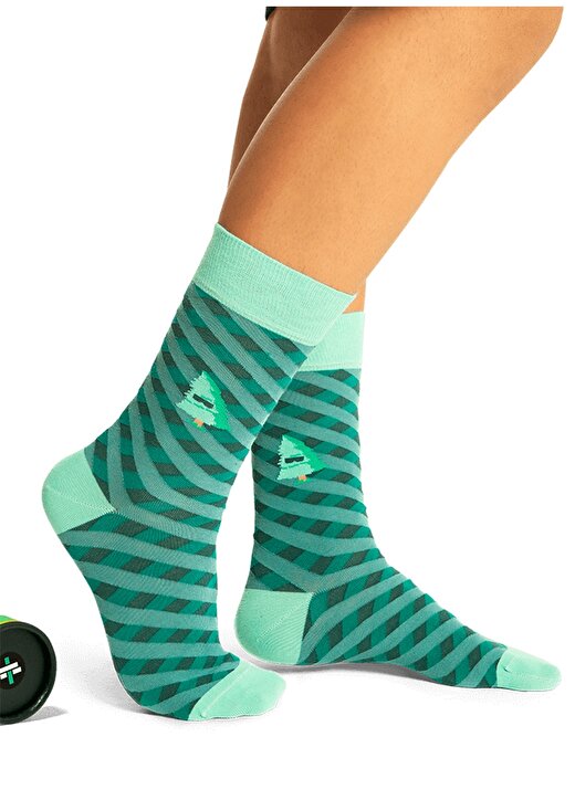 ONE TWO Socks Çam Ağacı Desenli Yeşil Erkek Çorap 4