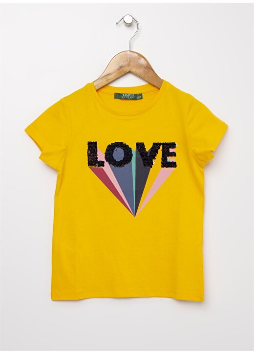Limon Love Baskılı Bisiklet Yaka Sarı Kız Çocuk T-Shirt 2