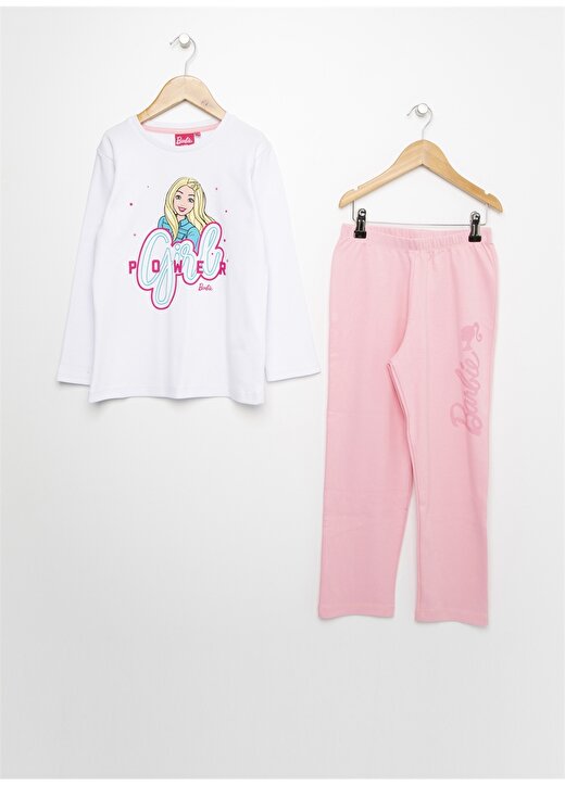 Barbie 2'Li Pembe-Beyaz Pijama Takımı 1